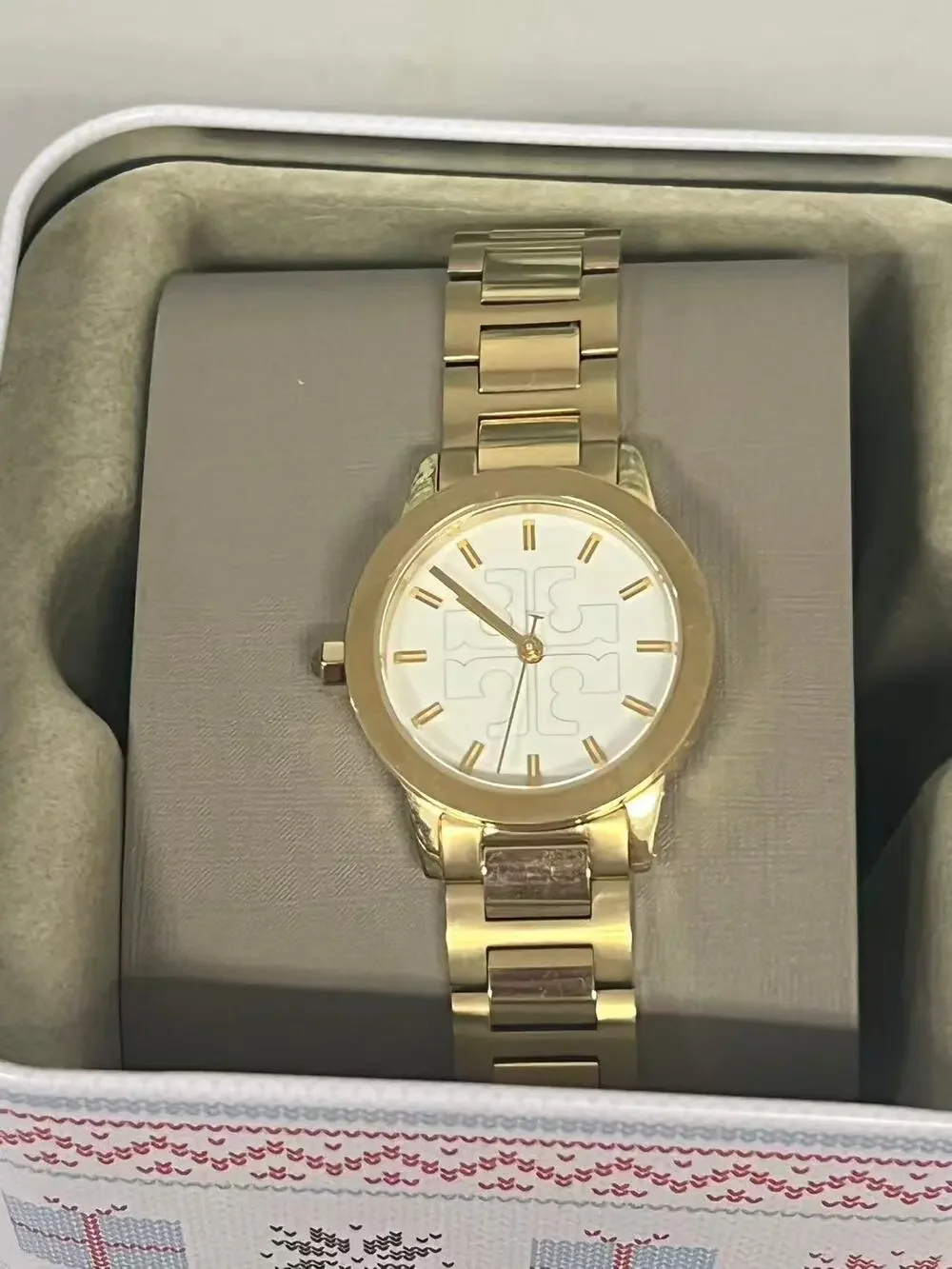 Tory Burch TBW2004 Womens Gold Tone Stainless Steel Link Watch White Dial